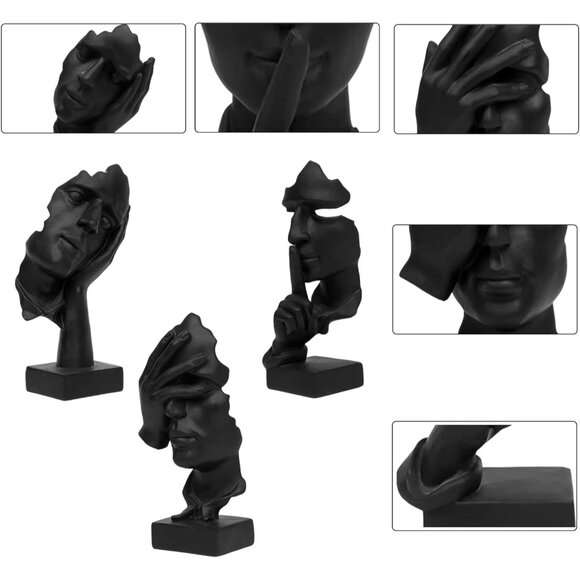 Aboxoo Thinker Statue Set of 3 Modern Resin Figurines for Home Office Black - Picture 7 of 7